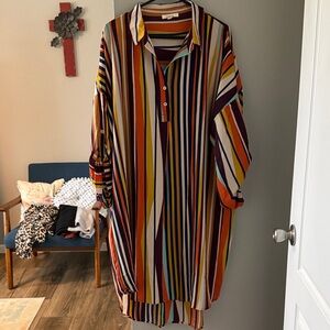 Love in Colorful Striped Dress with Cuffed Sleeves 3X NWOT
